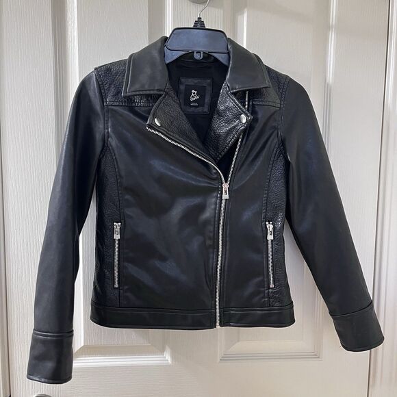 Art Class Black Faux Leather Moto Biker Jacket Zip Up Girls Size Large 10-12 - Picture 1 of 16